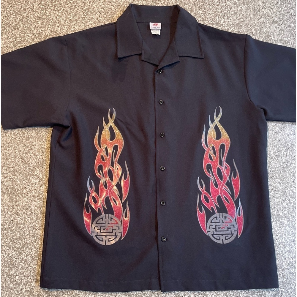 Vintage Anchor Blue flamed rockabillylity bowling sty button down shirt